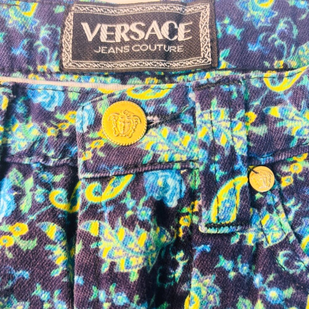 Versace Jeans Couture Designer Jeans Size 26 Paisley Floral Bright Colors - Picture 4 of 12